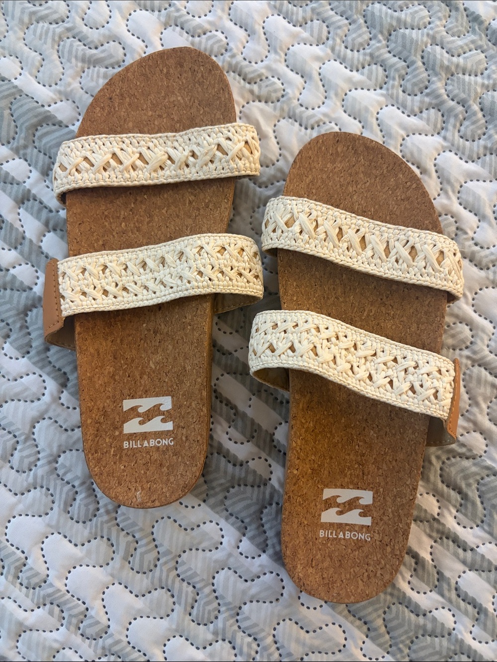 Billabong Cream Crochet Double-Strap Cork Slides